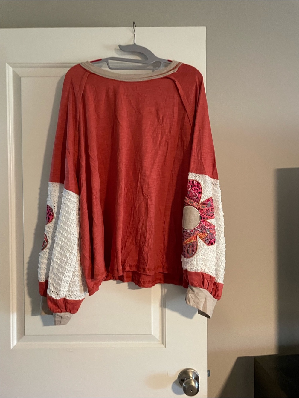 Boho Rust Floral-Applique Pullover Long sleeved.